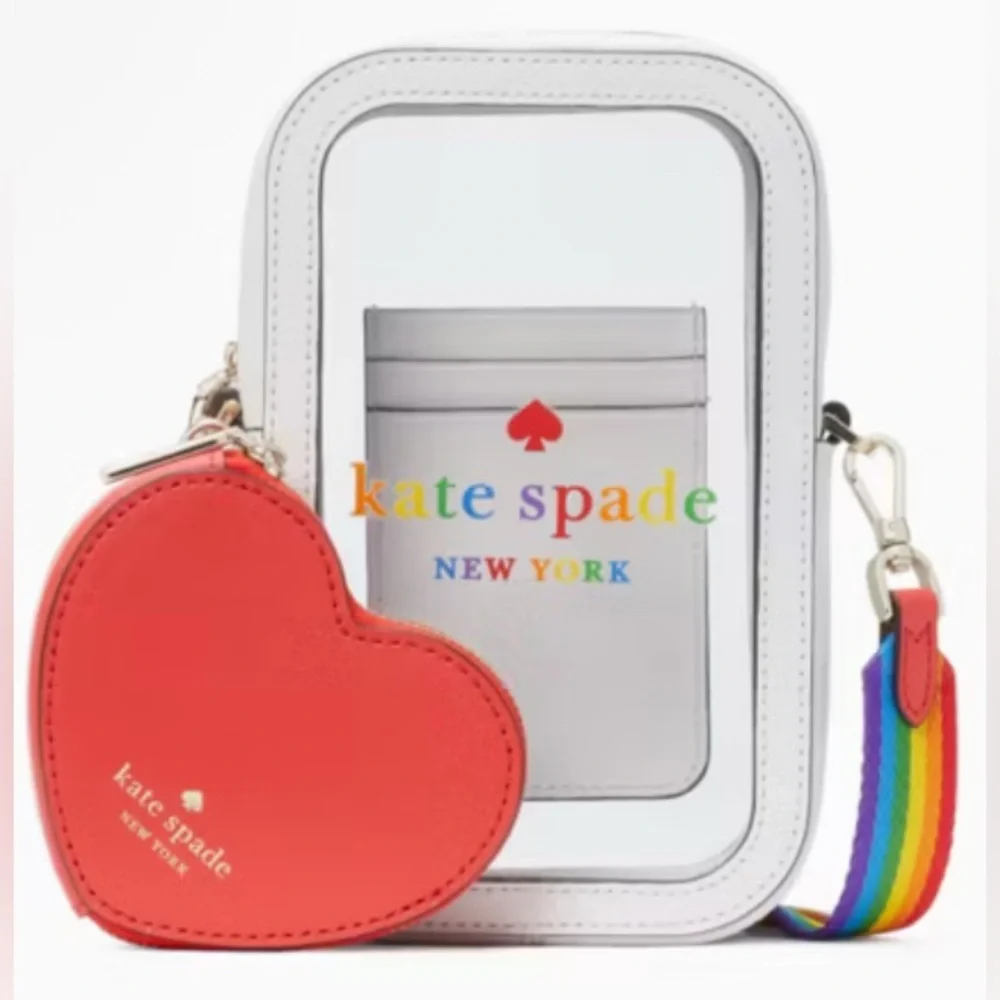 Kate Spade Rainbow Pride Gift Set Shirt Crossbody Bag & Keychain Charm NWT - Picture 3 of 16